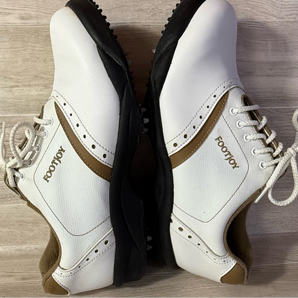 FootJoy GreenJoys Women’s Oxford Golf Shoes White & Tan Lace-Up — Size 7M - Picture 2 of 10